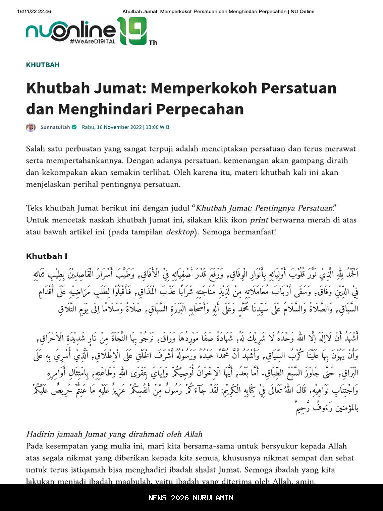 Naskah Khutbah Jumat 14 November 2025: Tanda-tanda Iman Melemah