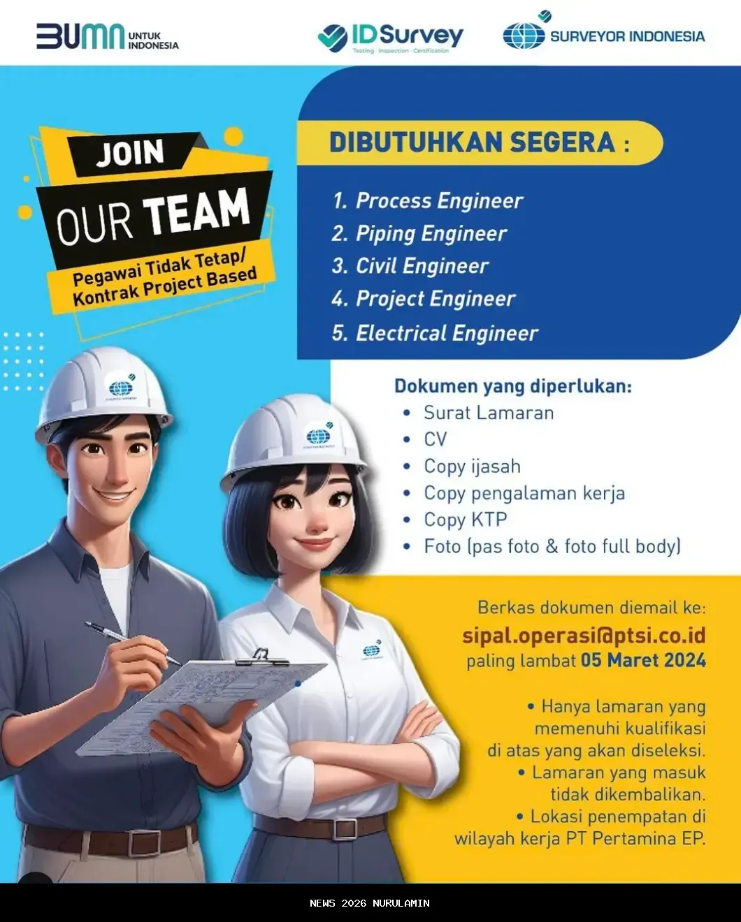 PT Surveyor Indonesia Membuka Lowongan Supervisor Proyek, Pendaftaran Sampai 31 Oktober 2025