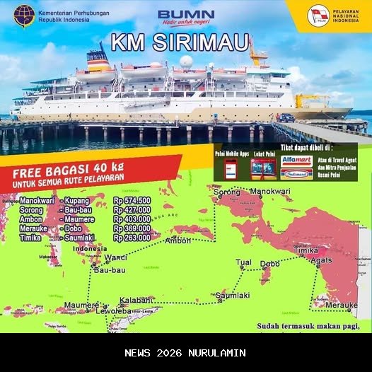 Jadwal KM Sirimau 25 Oktober - 12 November 2025: Rute Terdekat Tual, Dobo, Timika, Agats