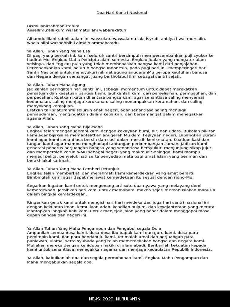 Daftar 5 Doa Berharga untuk Hari Santri Nasional 2025