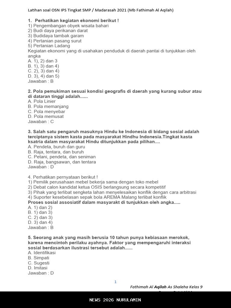 Latihan Soal OSN IPS SMP Terbaru dengan 30 Soal Sesuai Pola Terkini