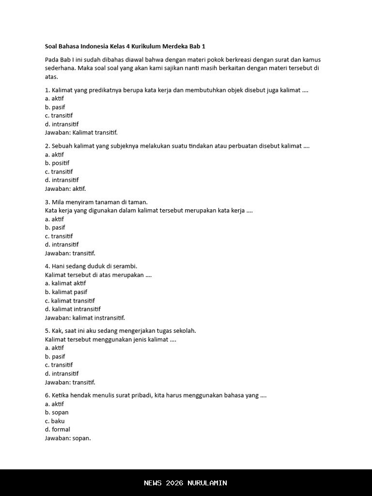 Soal Esai Bahasa Arab Kelas 4 Semester 1 2025 Kurikulum Merdeka