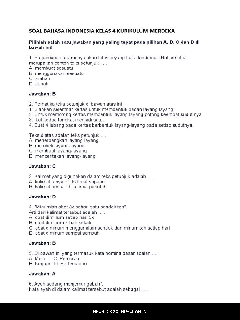 Panduan Jawaban PG Bahasa Indonesia Kelas 4 SD Kurikulum Merdeka