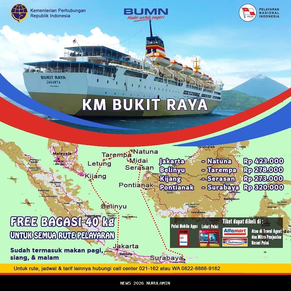 Jadwal Kapal Pelni KM Bukit Raya Oktober-November 2025: Rute VOYAGE 22.2025 Lengkap