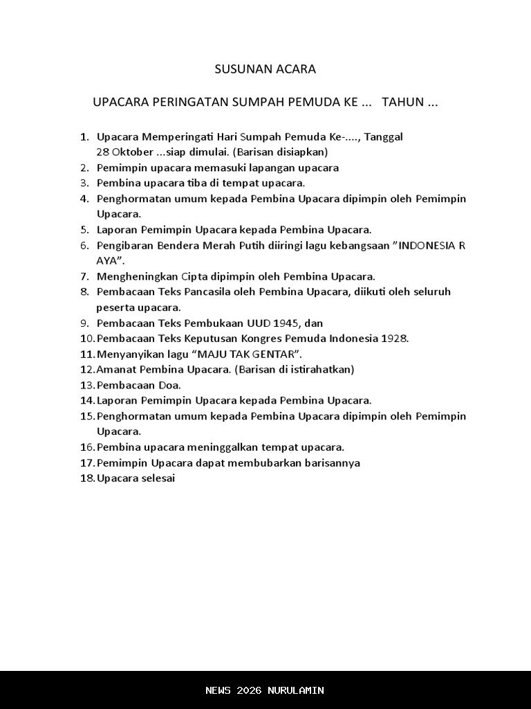 Contoh Susunan Upacara Sumpah Pemuda 28 Oktober 2025, Unduh Surat Edaran Resmi