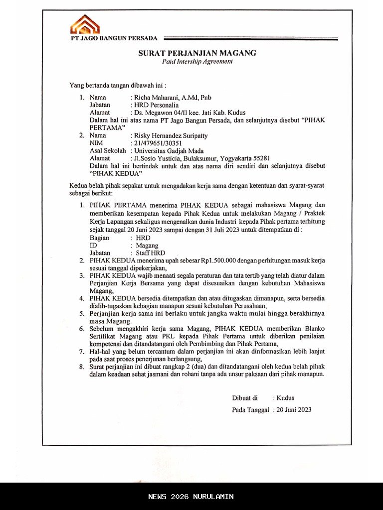 Kapan Batas Waktu Unggah Surat Perjanjian Magang 2025 dan Cara Submit Dokumen