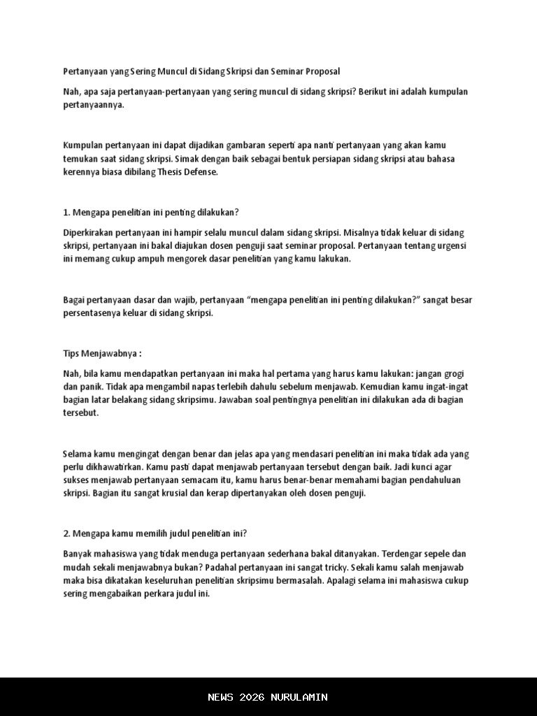 Sering Ditolak Dosen, Ini 15 Pertanyaan yang Harus Dipersiapkan Saat Ajukan Judul Skripsi