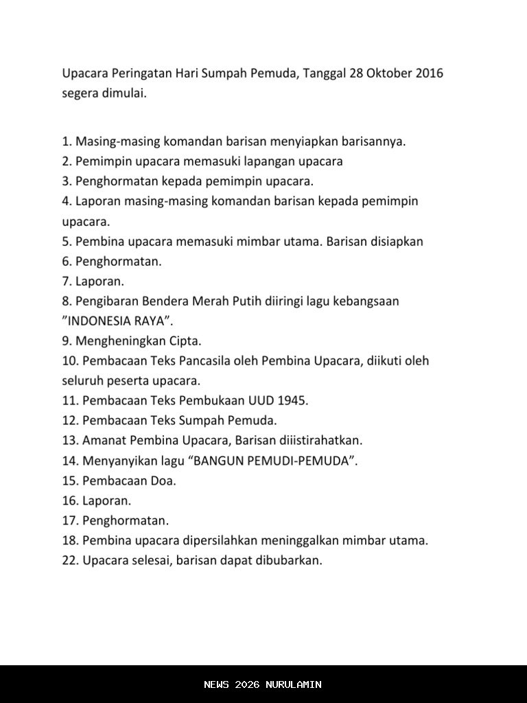 7 Susunan Upacara Sumpah Pemuda 2025 untuk Sekolah dan Organisasi + Link PDF Resmi Kemenpora