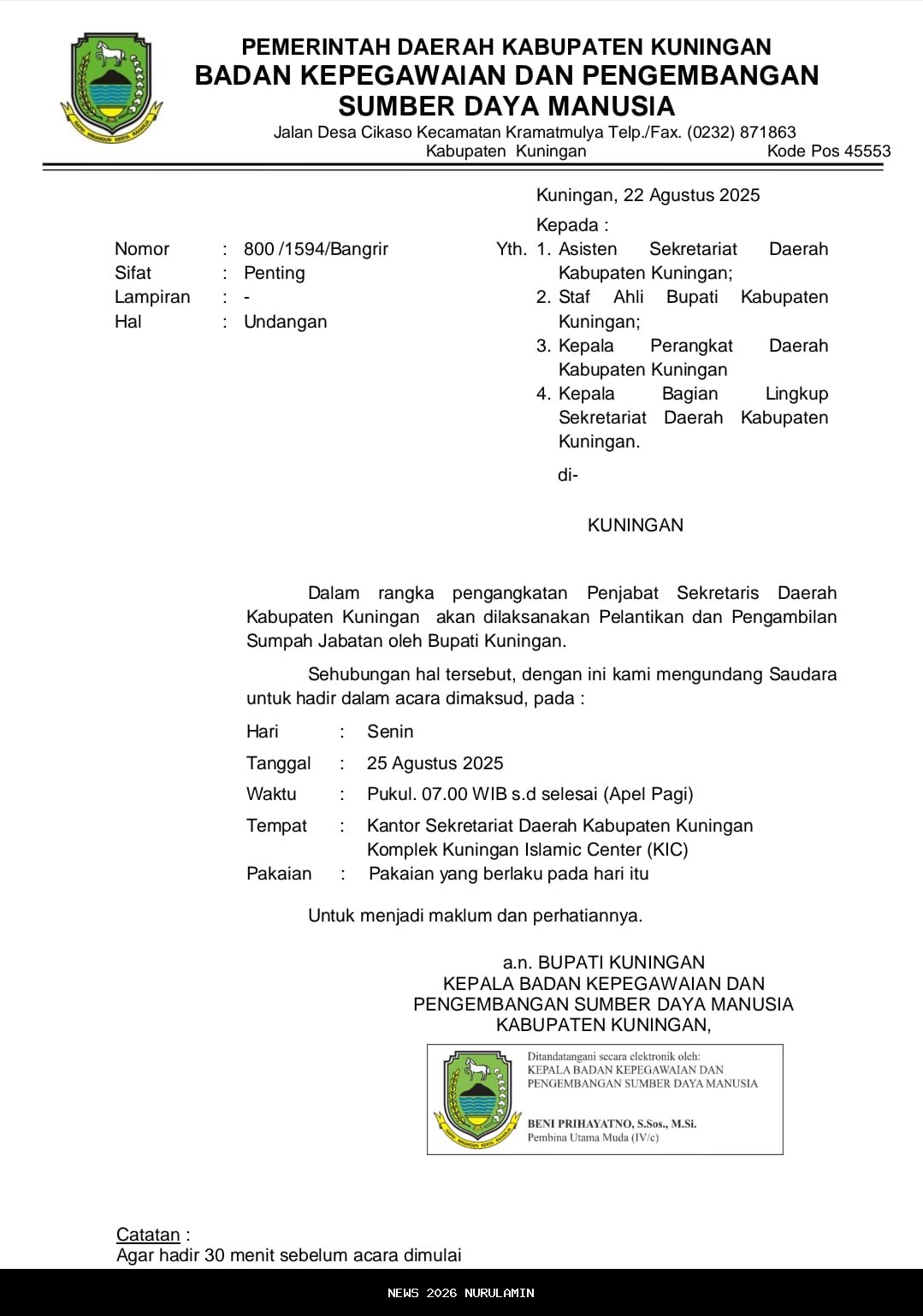 Jurus Kilat Sinergi Kuningan Melesat di Rakor Sekda Nasional: Wahyu Hidayah Buka Arahan Pembangunan 2026