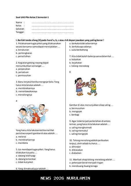 25 Soal PTS PPKn Kelas 2 Semester 1 2025
