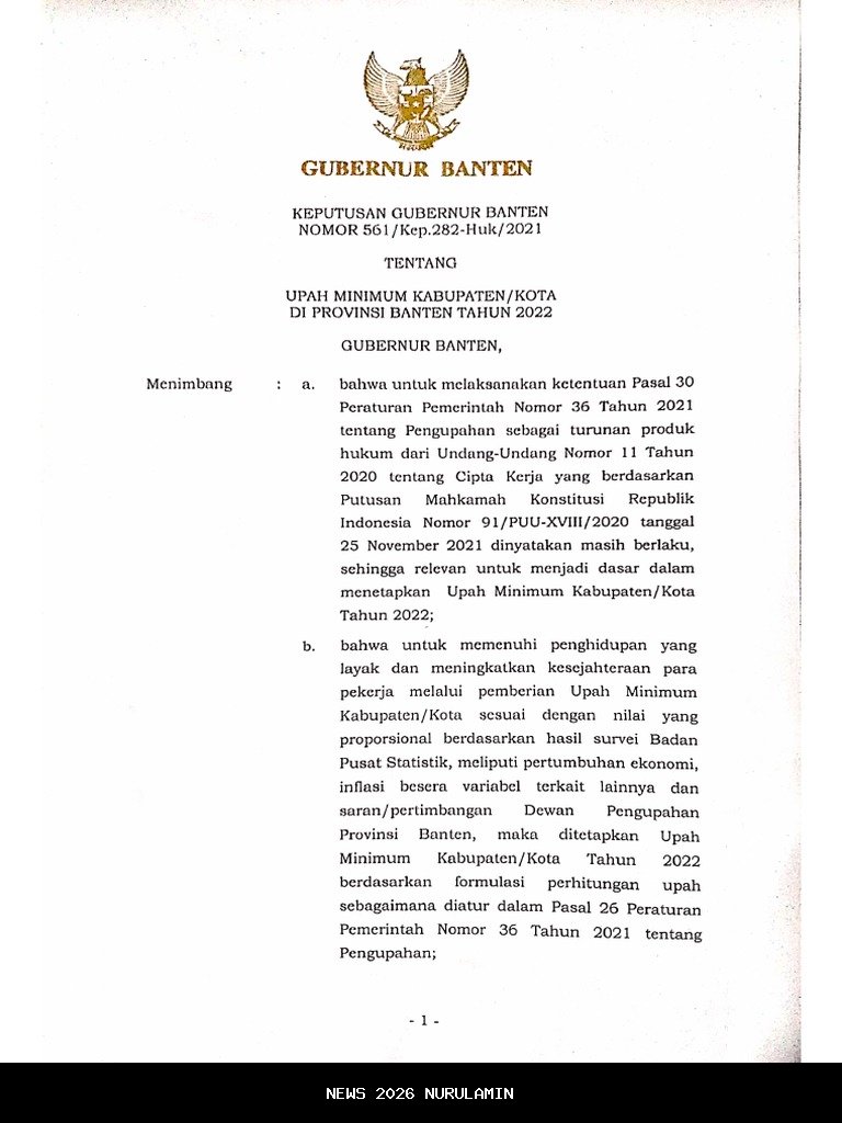 Rincian Kenaikan UMK Banten, Lebak Paling Rendah