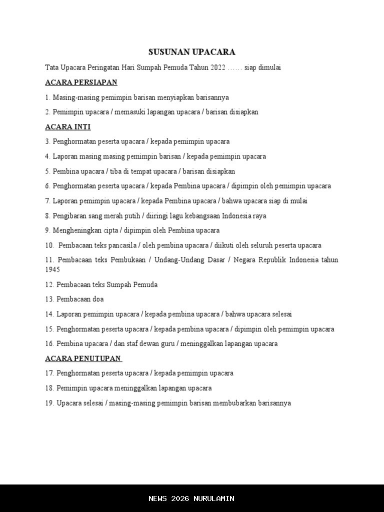 Susunan Upacara Sumpah Pemuda 2025, Aturan Resmi Kemenpora