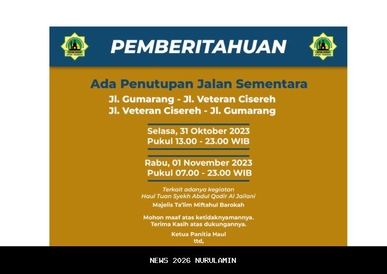 Pengumuman Penutupan Jalan di Kota Jambi, Jumat 24 Oktober 2025