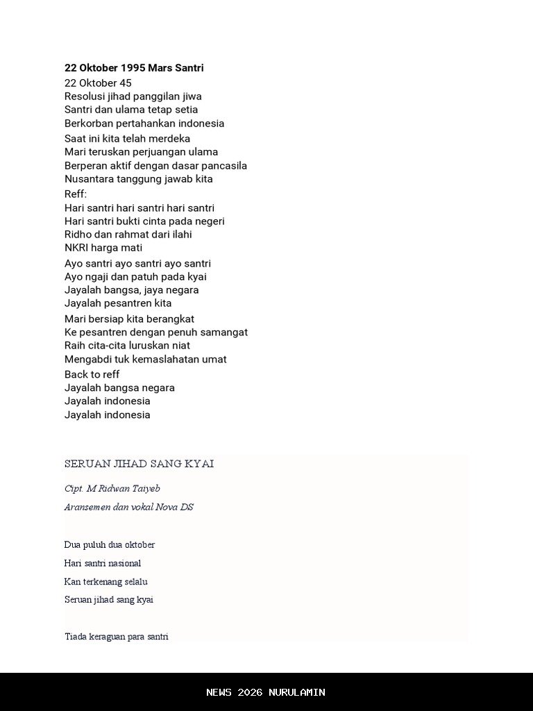 Lirik Lagu Hari Santri 22 Oktober 45: Semangat Perjuangan Santri untuk Negeri