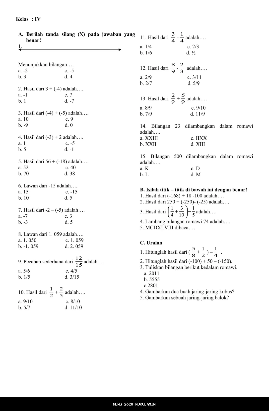 Soal Pilihan Ganda PPKN Kelas 4 Semester 1 2025