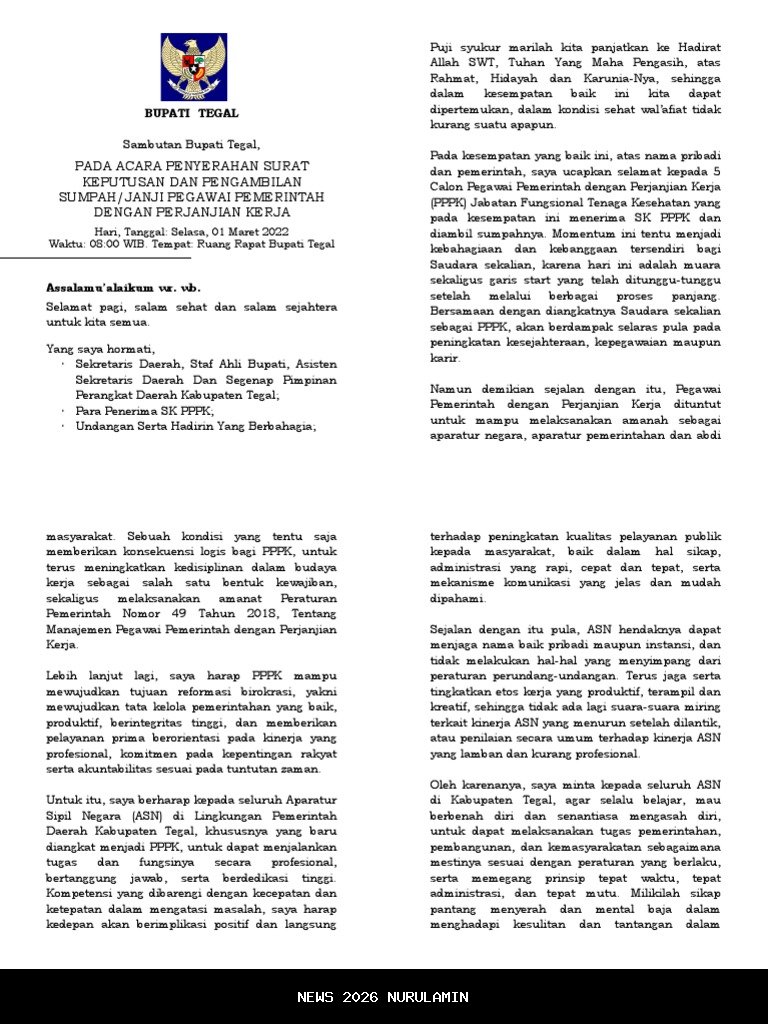 SK PPPK Paruh Waktu Diserahkan, Bupati Ingatkan Komitmen dan Tanggung Jawab