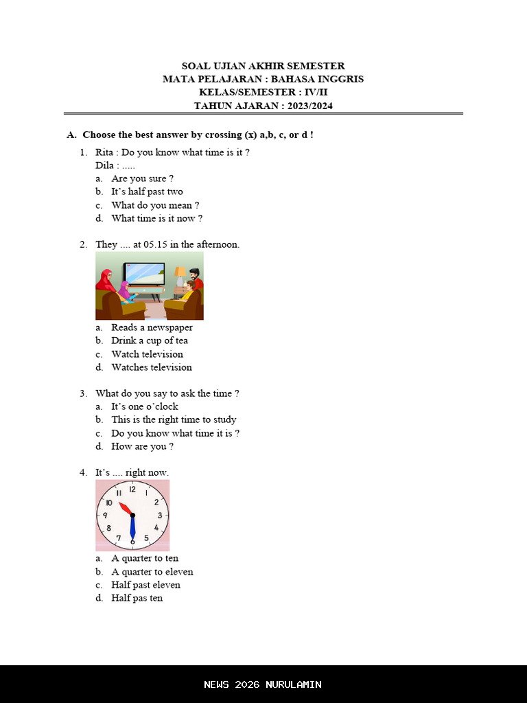 Soal Ujian Pilihan Ganda Bahasa Mandarin Kelas 4 Semester 1 2025