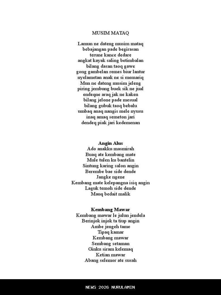 Lirik Lagu Sasak Ewok Ewok - Doel Nyontoq Kembang