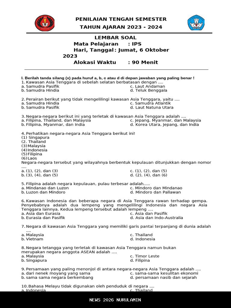 50 Soal PTS IPS Kelas 6 SD Semester Ganjil 2025