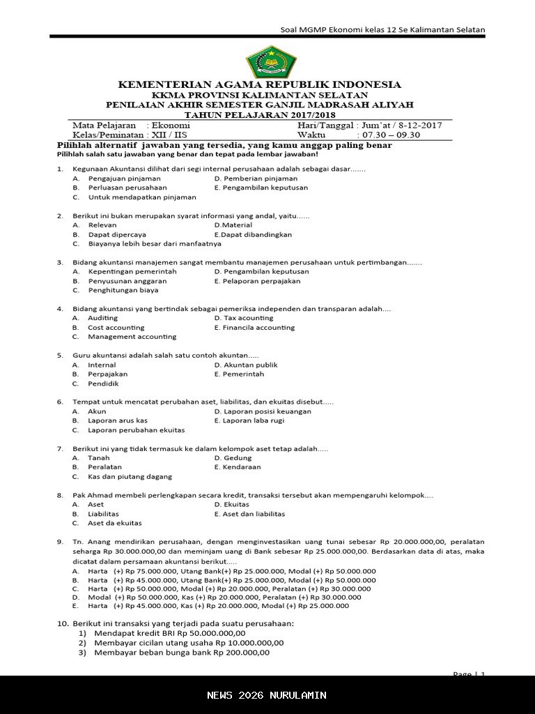 50 Soal Ekonomi Kelas 12 Lengkap Kunci Jawaban Ujian Semester