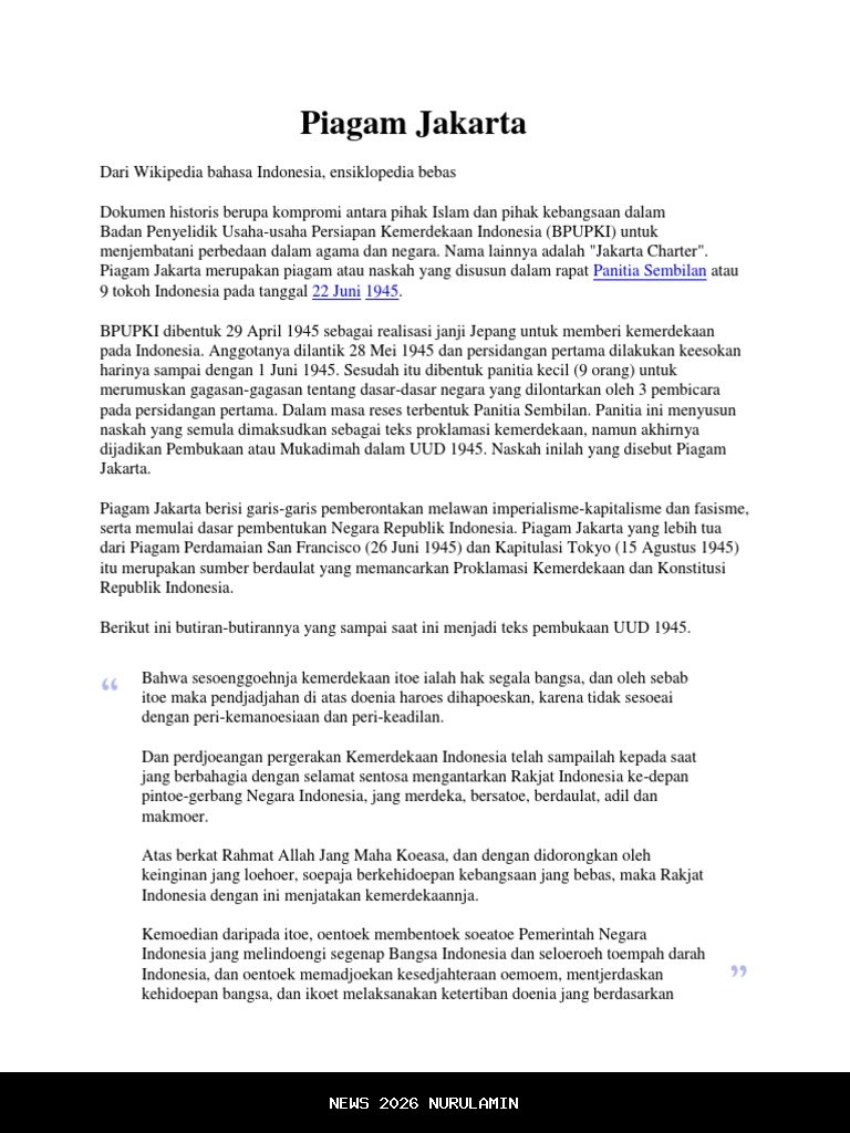 Piagam Jakarta Ditetapkan Tanggal...