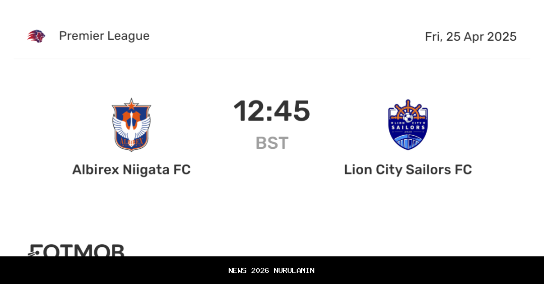 Prediksi Skor Lion City Sailors vs Albirex Niigata, Statistik Head to Head S League