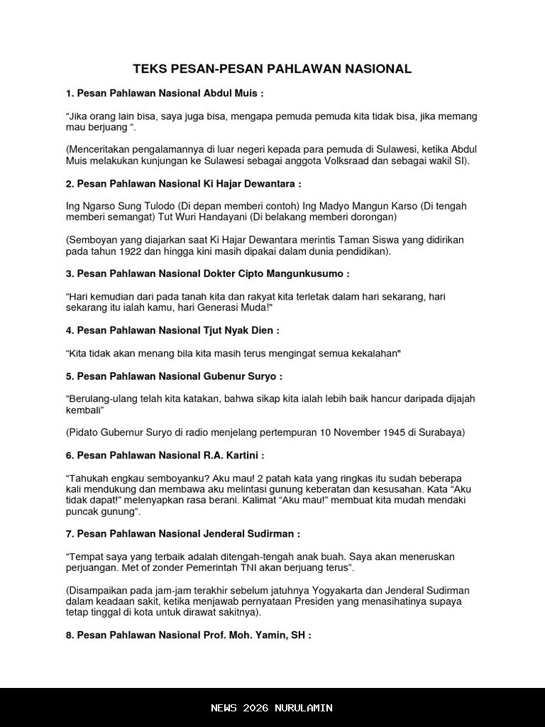 Mengenal Pesan Pahlawan Nasional: Ketulusan Berjuang untuk Negeri