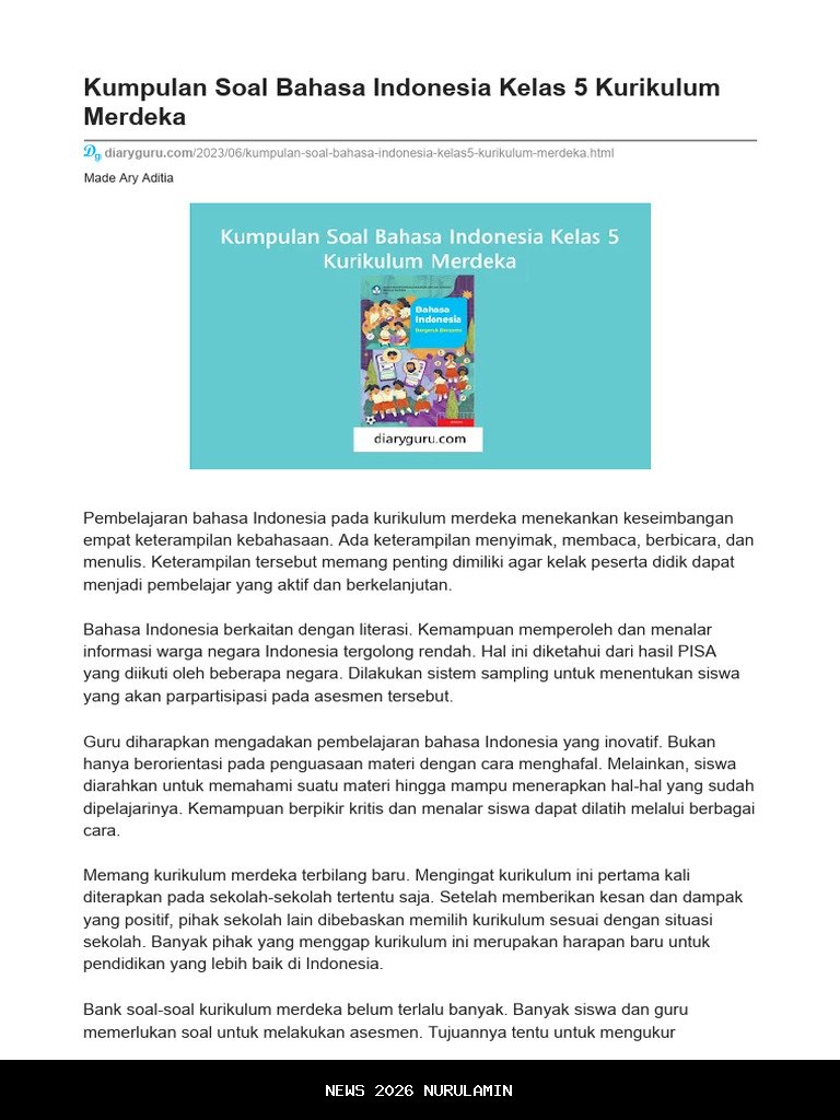 Latihan Soal Bahasa Indonesia Kelas 5 SD/MI Semester 1 2025 dengan Jawaban