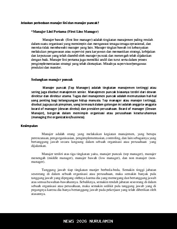 Tiga Tingkatan Manajer di Perusahaan: Puncak, Menengah, dan Lini Pertama