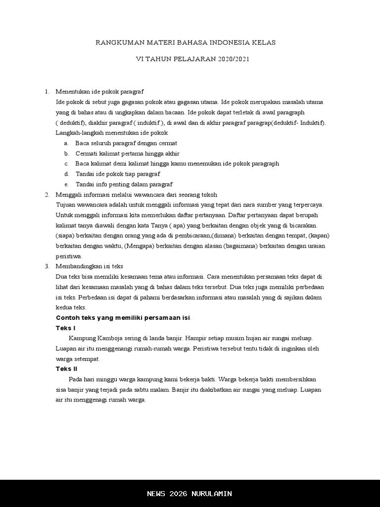 Ringkasan Materi TKA Bahasa Indonesia Kelas 6 SD, Mengenali Objek Teks dari Kata