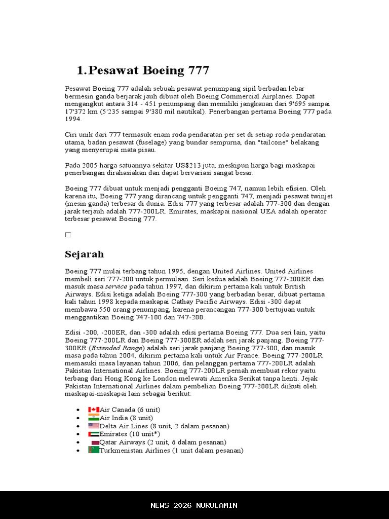 Boeing Ajukan Pengecualian Emisi FAA untuk 35 Pesawat Kargo 777F