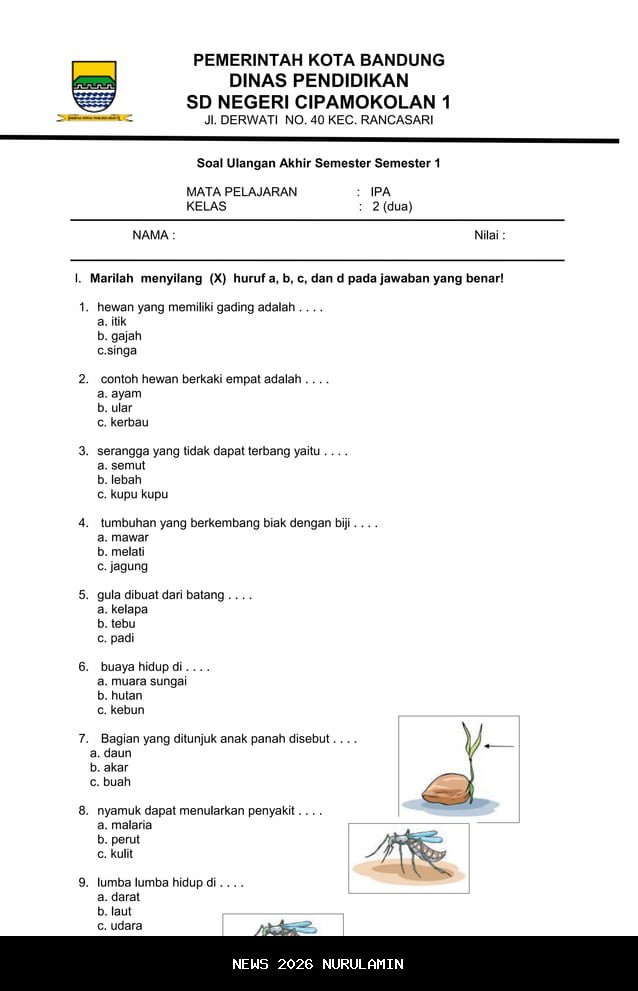 60 Soal IPA Kelas 2 SD Semester 1 2025