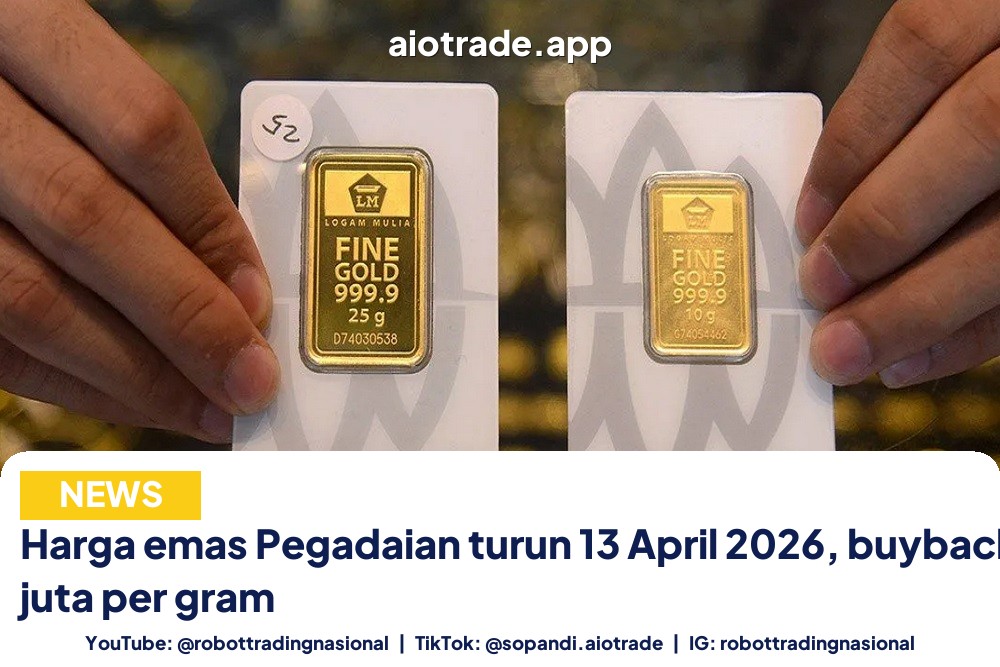 Harga emas Pegadaian turun 13 April 2026, buyback Rp 2,6 juta per gram