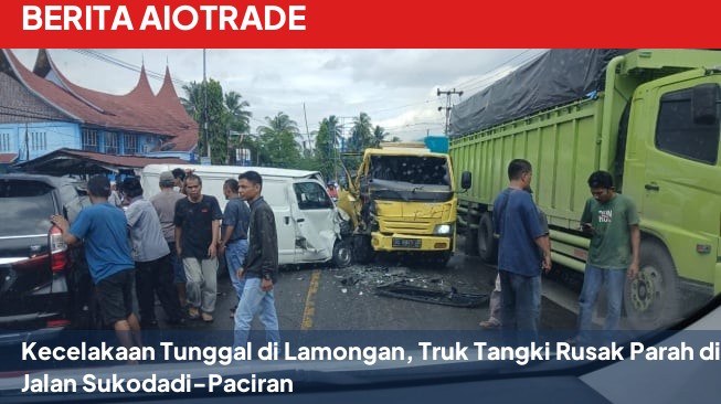 Kecelakaan Tunggal di Lamongan, Truk Tangki Rusak Parah di Jalan Sukodadi-Paciran