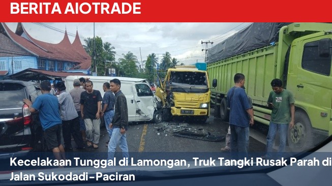 Kecelakaan Tunggal di Lamongan, Truk Tangki Rusak Parah di Jalan Sukodadi-Paciran