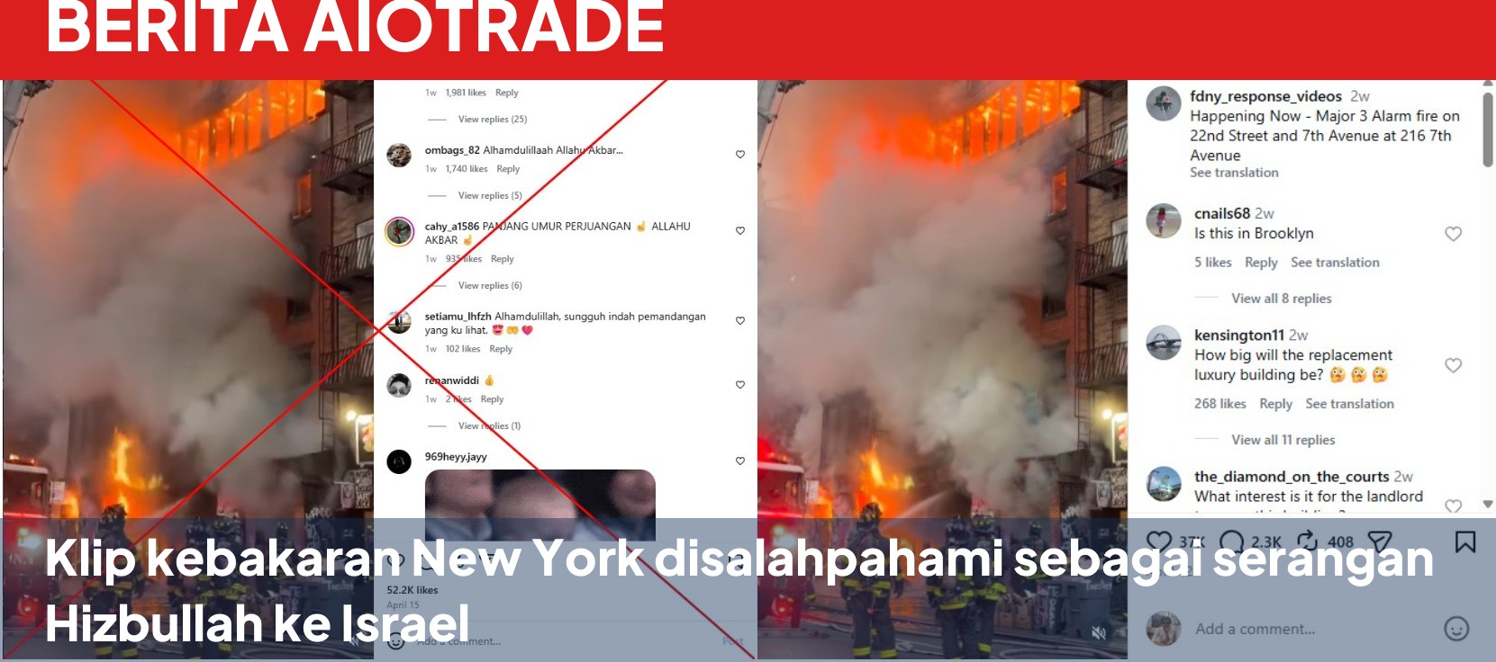 Klip kebakaran New York disalahpahami sebagai serangan Hizbullah ke Israel