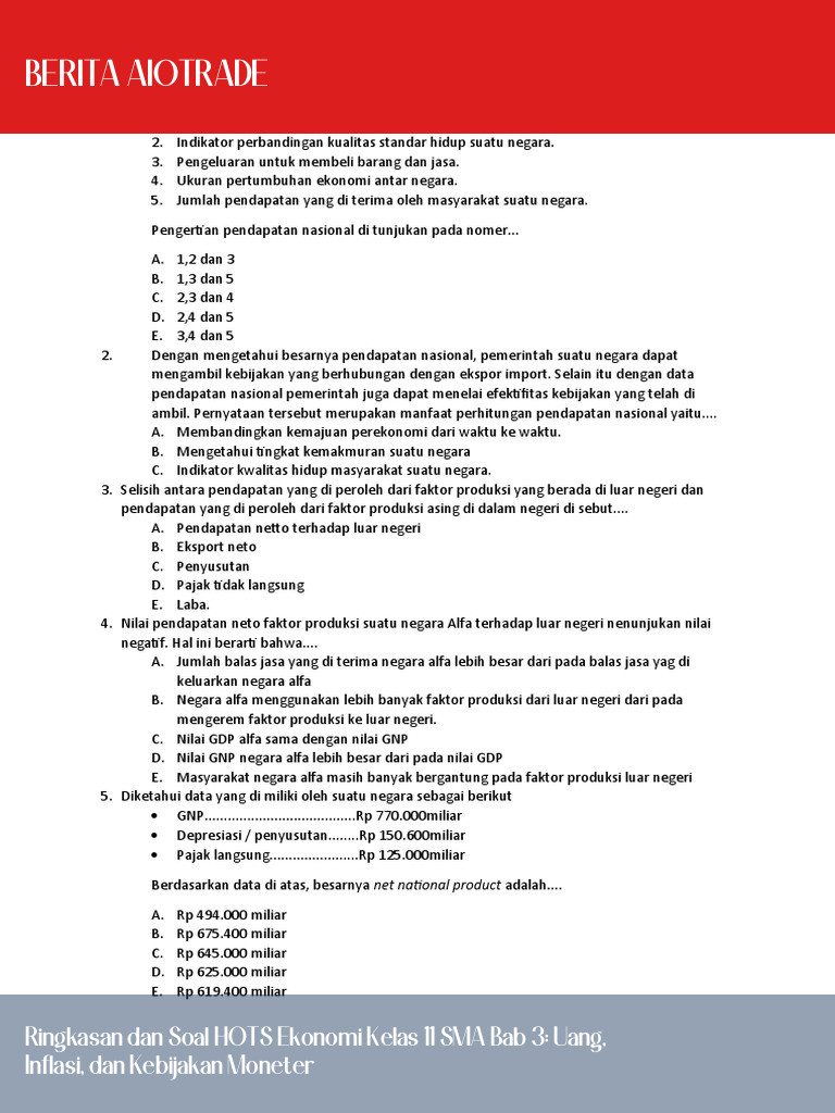 Ringkasan dan Soal HOTS Ekonomi Kelas 11 SMA Bab 3: Uang, Inflasi, dan Kebijakan Moneter
