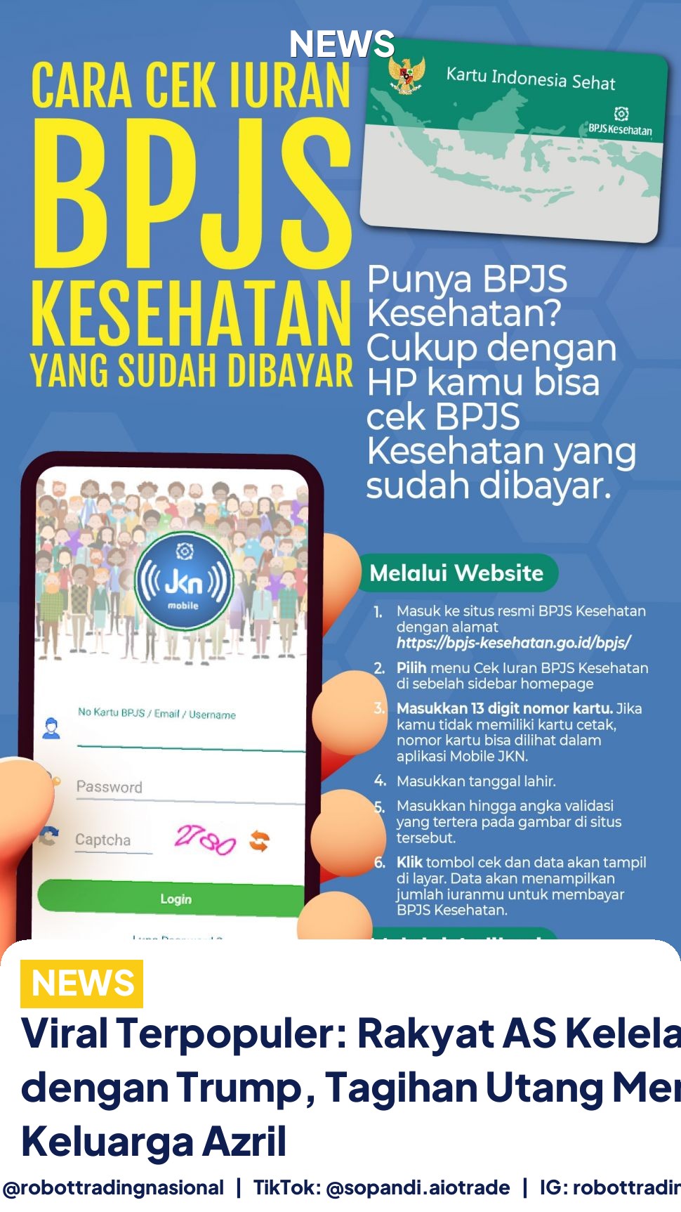 Viral Terpopuler: Rakyat AS Kelelahan dengan Trump, Tagihan Utang Menanti Keluarga Azril